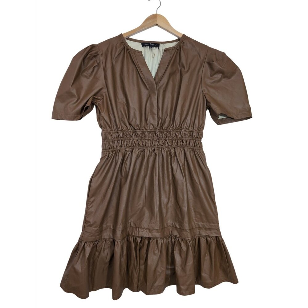 Simply Southern Faux Leather Dress Women L Brown Pockets Country Western Cowgirl
